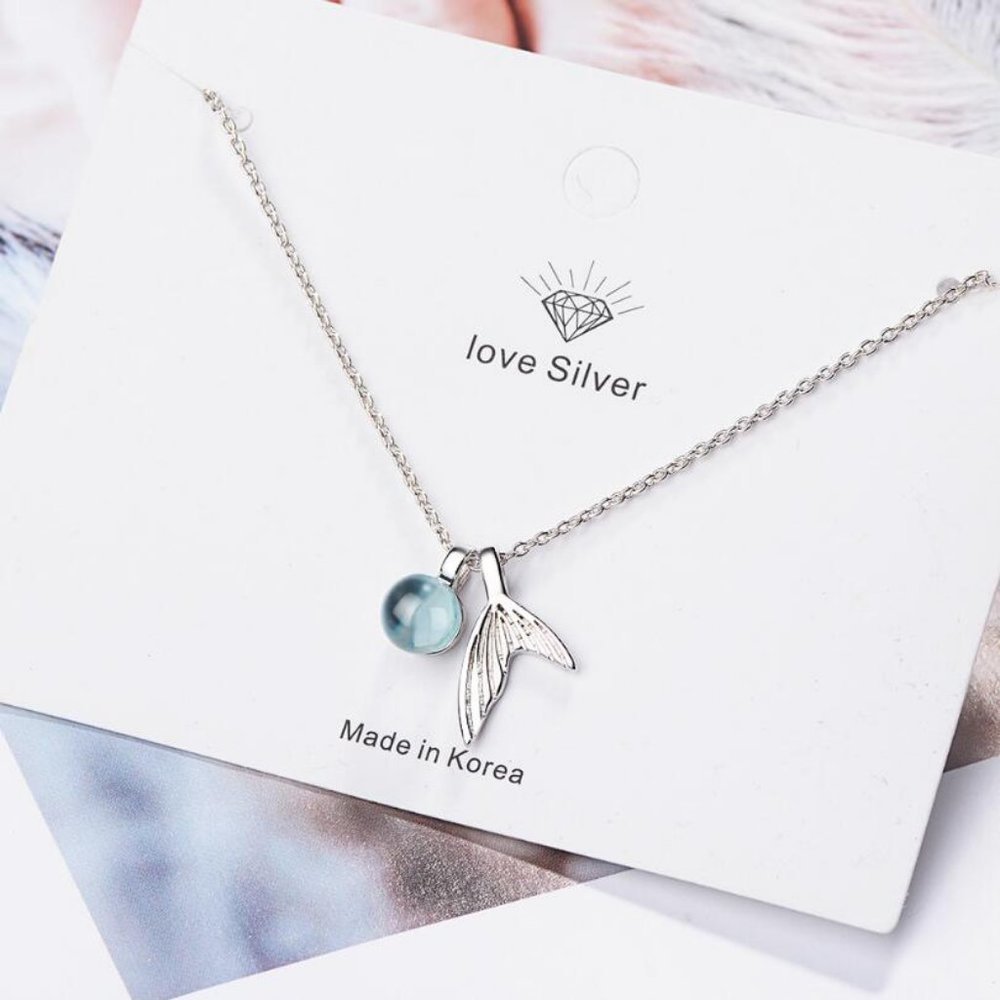 NEW 925 Sterling Silver Crystal Mermaid Necklace - Picture 1 of 8